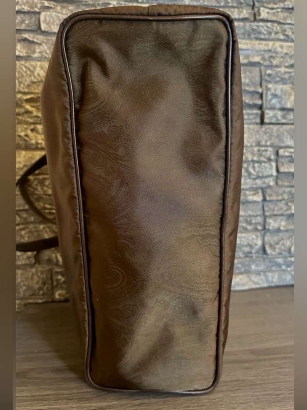 Etro Vintage Brown Paisley Nylon Jacquard Shoulder Tote Bag - Picture 7 of 9